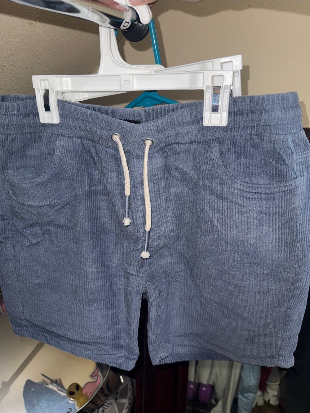 Essentials Men's Corduroy Drawstring Shorts in Dusty Blue
